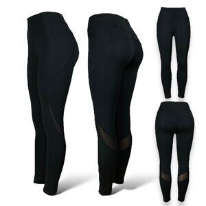 Women Yoga Pants High Waist Leggings with Pockets, Mesh, Gym, Fitness | Black